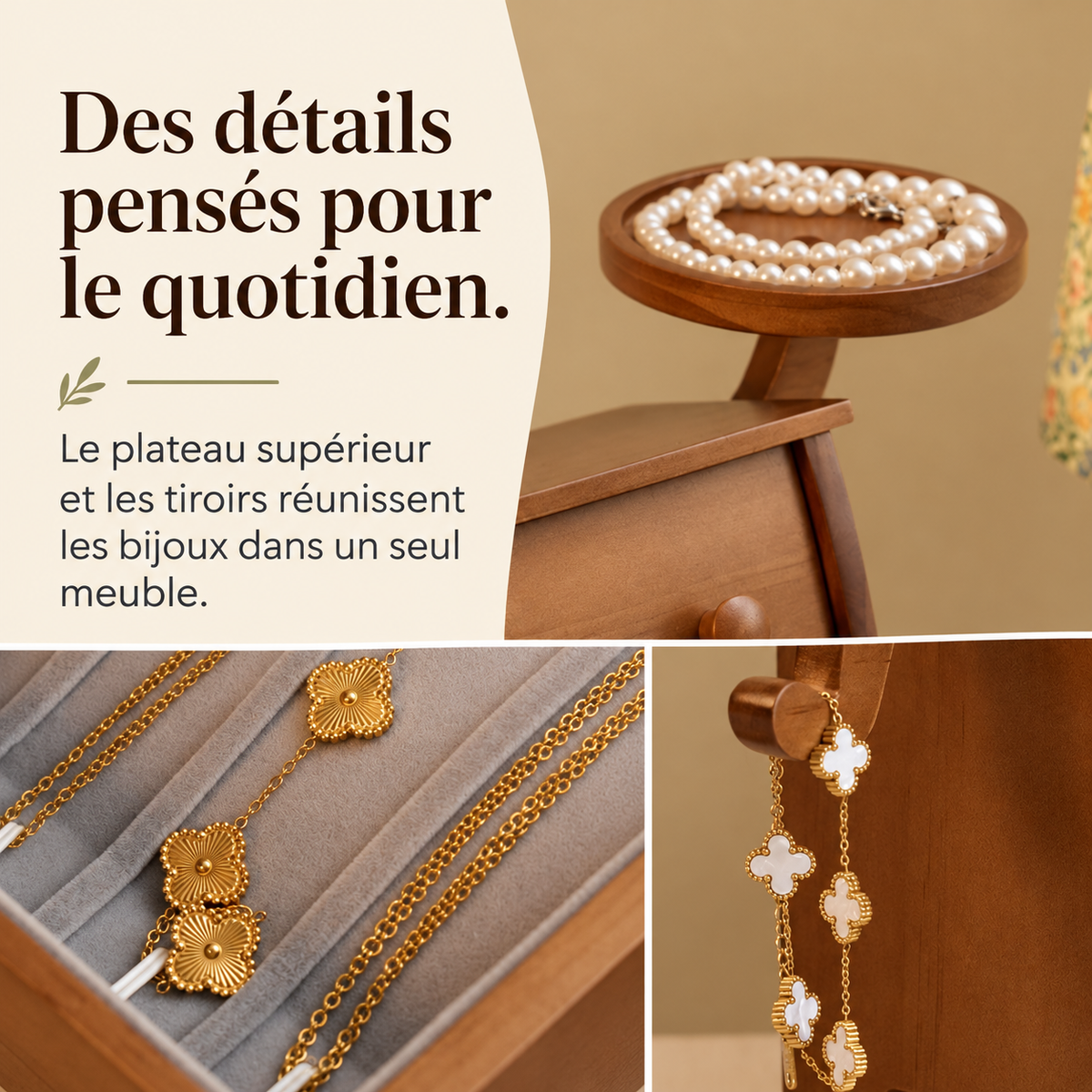 Boîte à bijoux en bois massif – Motif sculpté