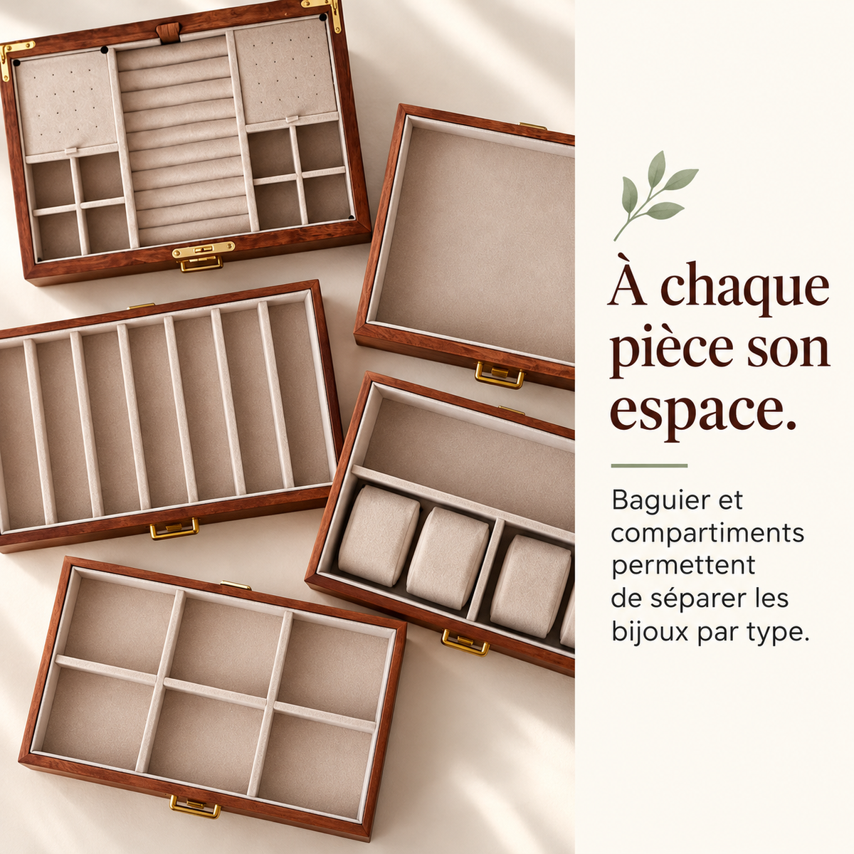 Boîte à bijoux modulable en noyer – Coffret de rangement