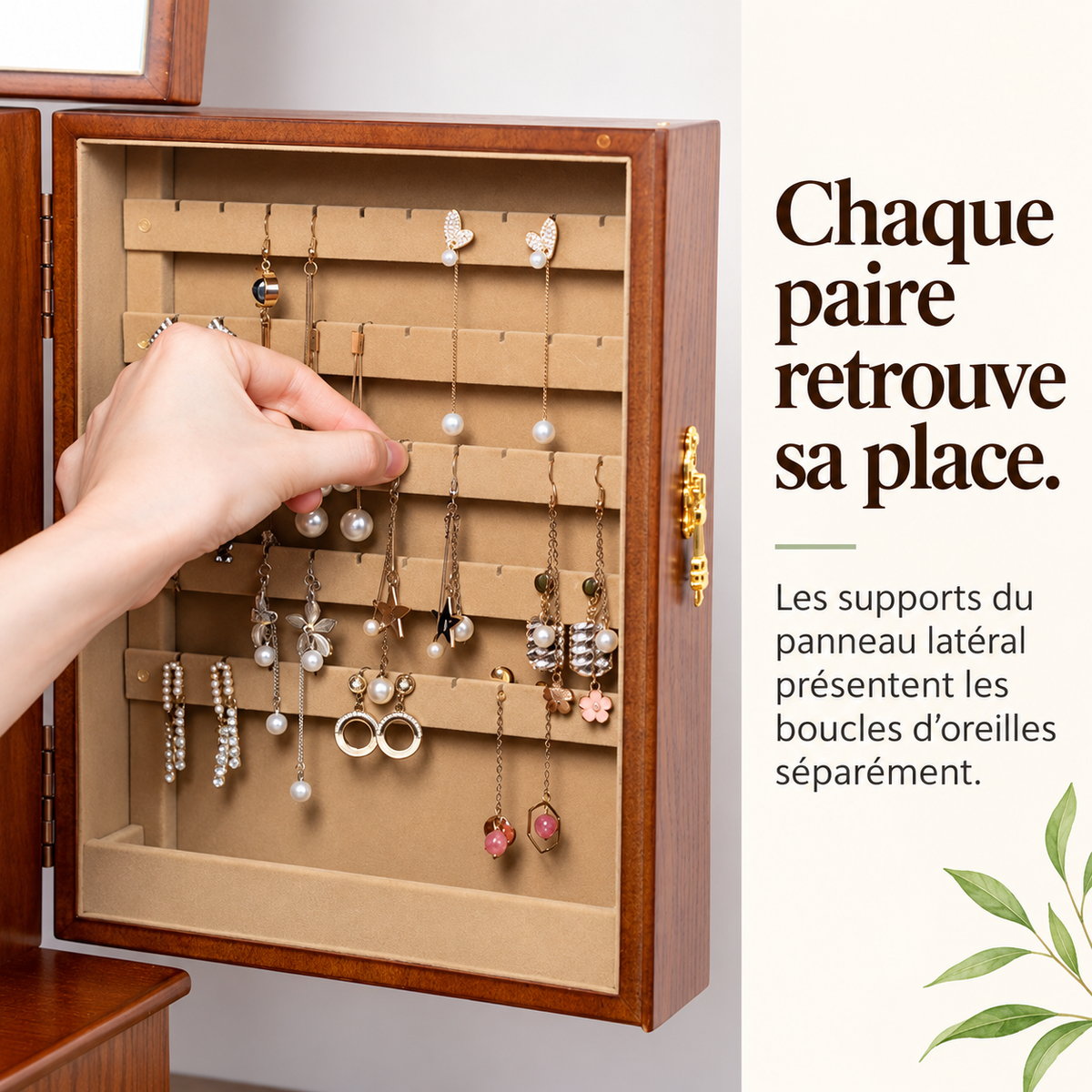 Grande boîte à bijoux en bois avec 9 tiroirs et portes