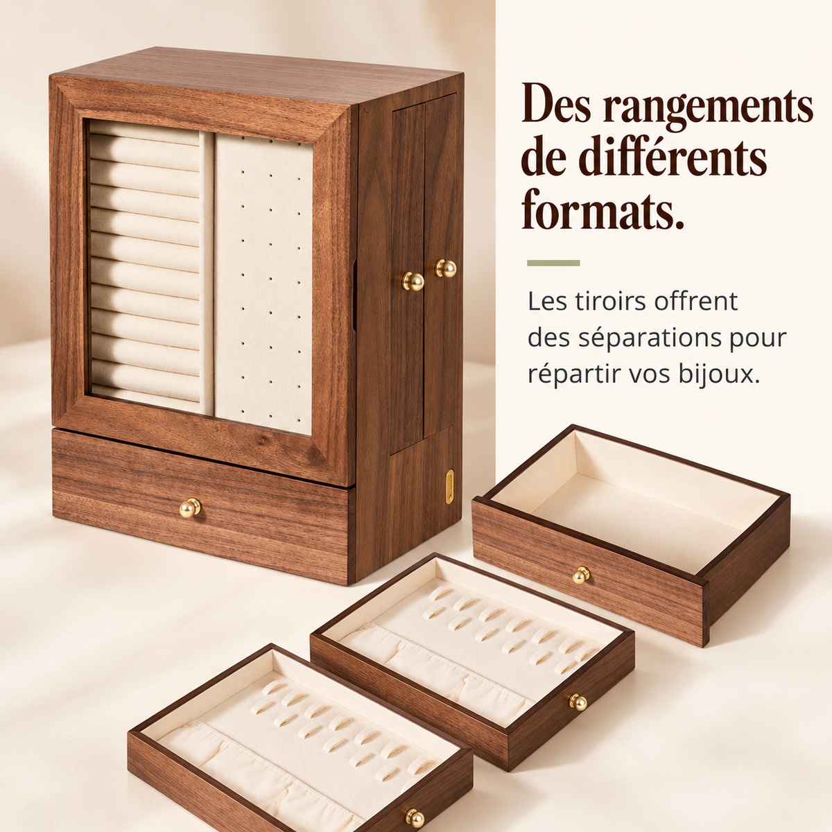 Vitrine à bijoux en noyer avec façade vitrée