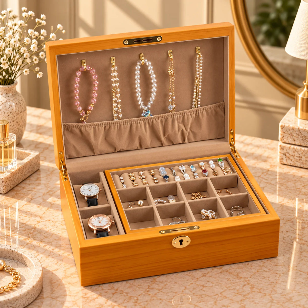 Boîte à bijoux et montres en bois massif