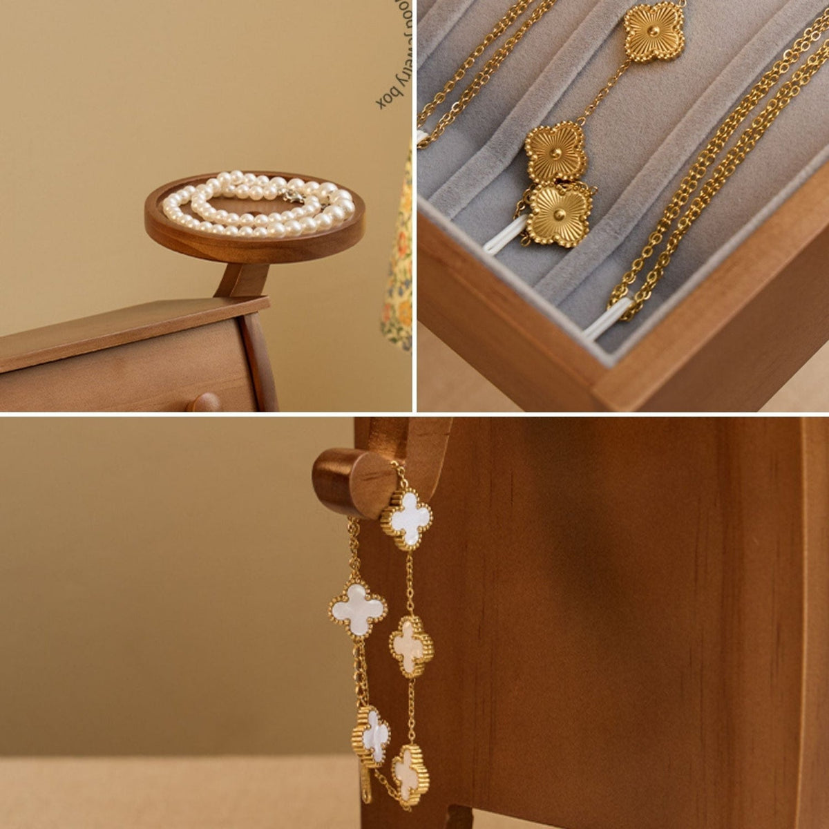 Boîte à Bijoux Bois Massif – Motif Sculpté — Maison Kidora · Vue du modèle et de ses compartiments