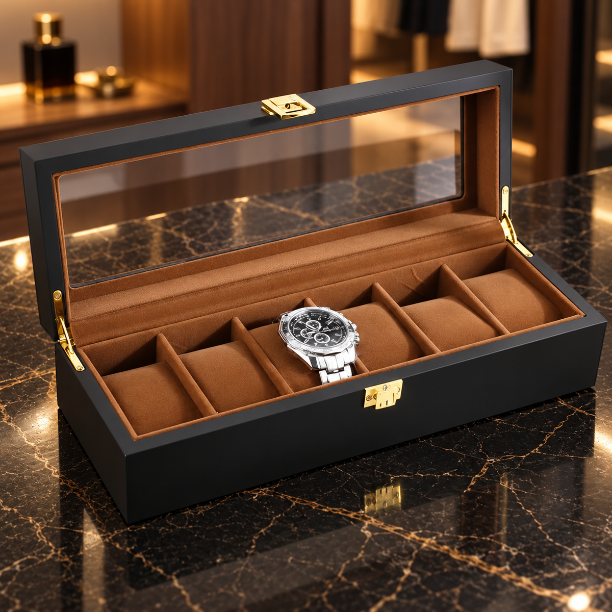 Boîte à montres en bois pour 6, 10 ou 12 montres