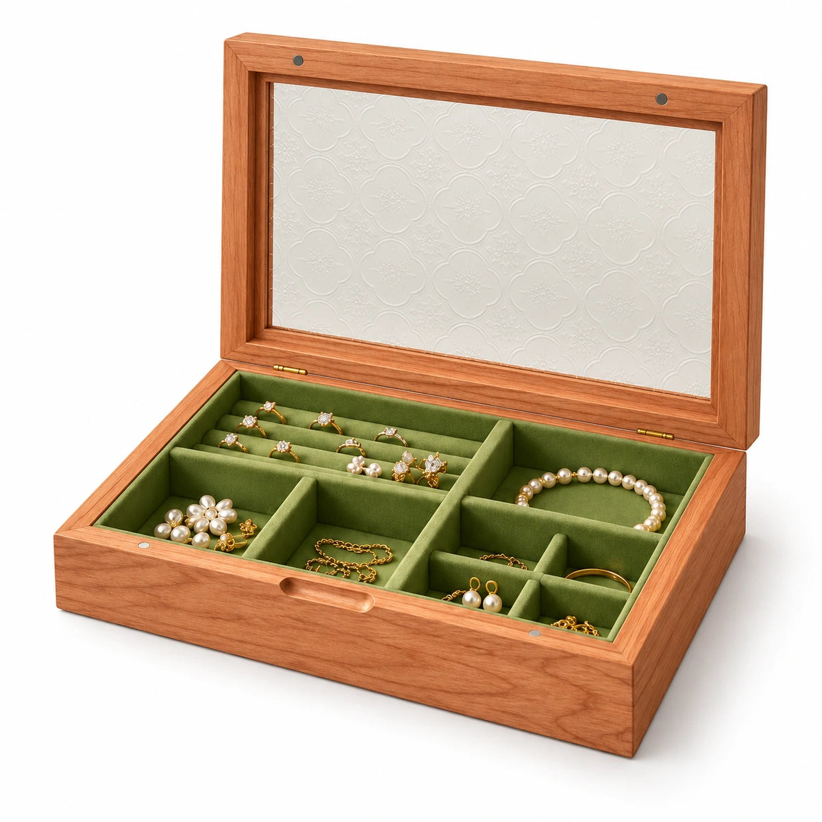 Boîte à Bijoux Compacte Noyer & Cerisier — Maison Kidora · Vue sur fond blanc