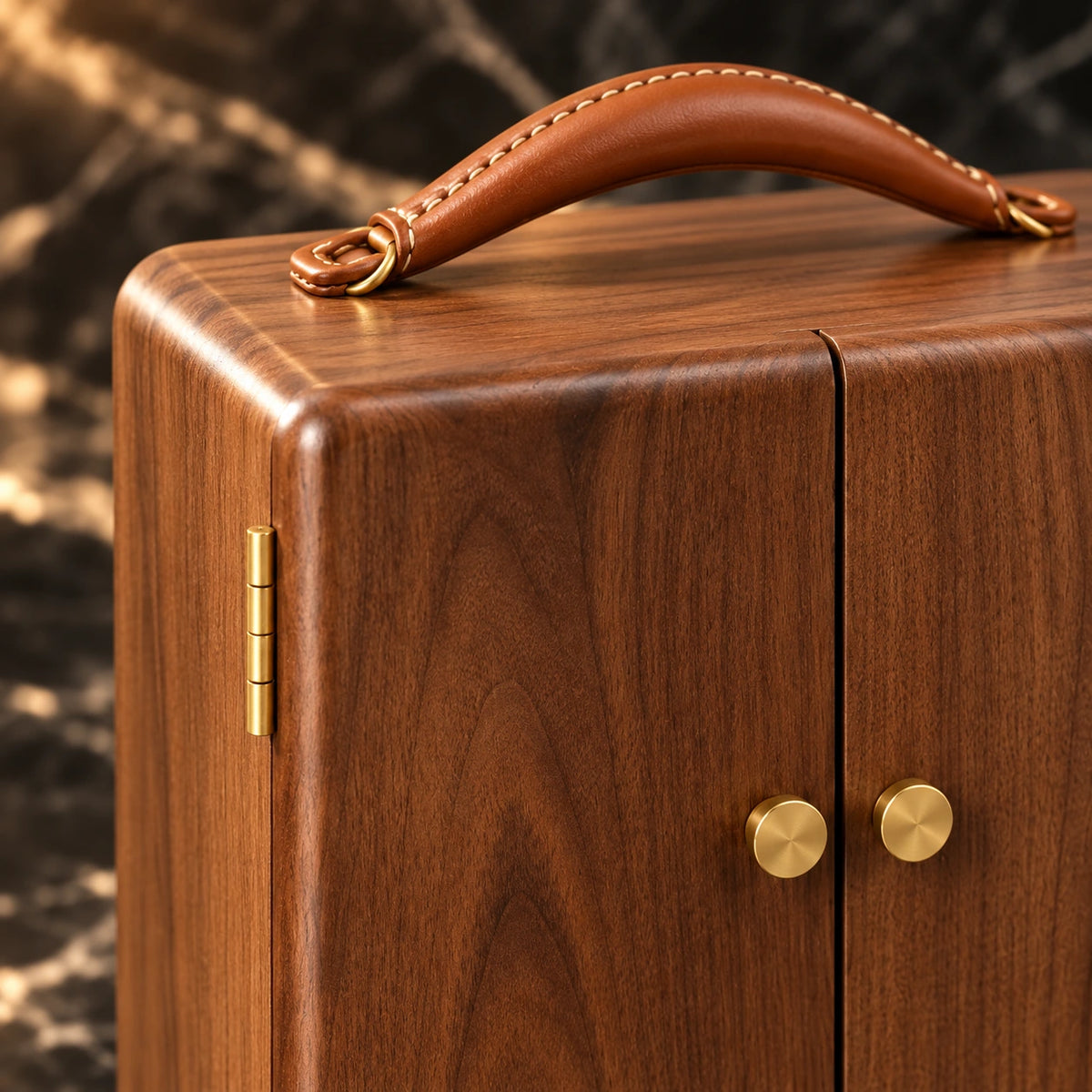 Boîte à Bijoux Noyer Massif – Multi-Tiroirs — Maison Kidora · Détail de finition