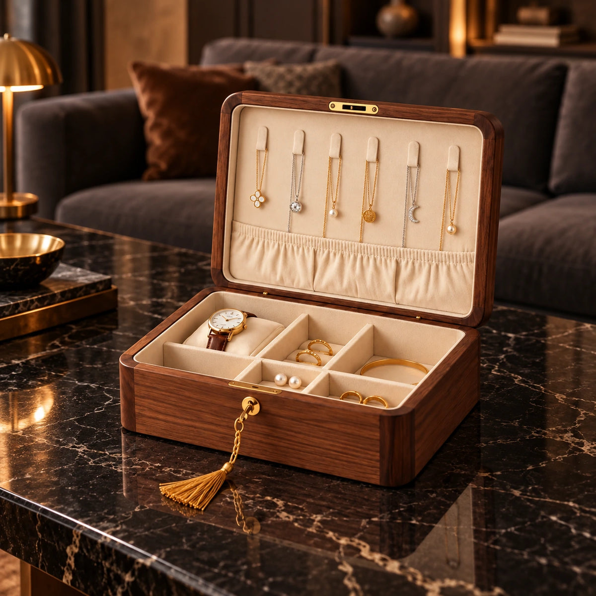Boîte à Bijoux Noyer – Fermeture au Choix — Maison Kidora · Vue lifestyle