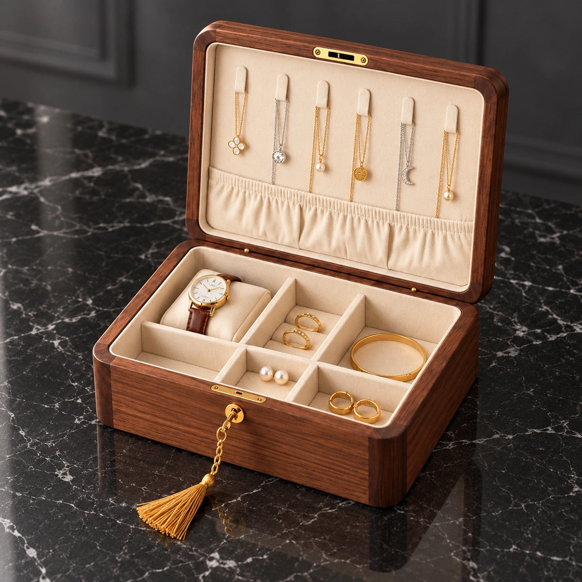 Boîte à Bijoux Noyer – Fermeture au Choix — Maison Kidora · Autre angle