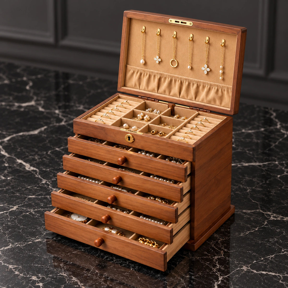 Coffret à Bijoux Bois – Miroir Intégré — Maison Kidora · Autre angle