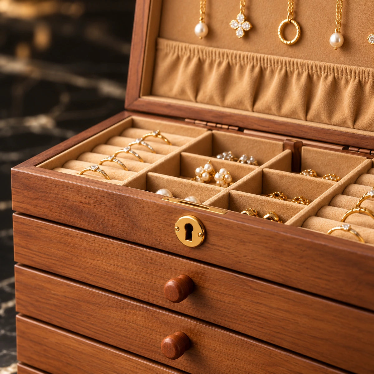 Coffret à Bijoux Bois – Miroir Intégré — Maison Kidora · Détail de finition
