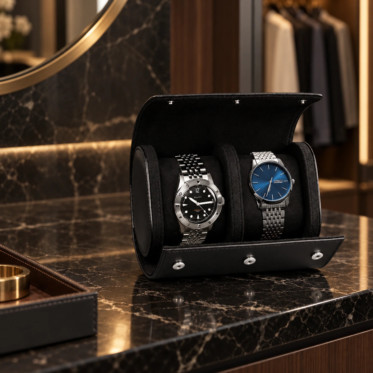 Coffret voyage pour 2 montres — Maison Kidora · Vue lifestyle