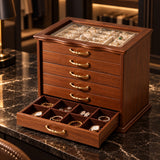 Grande boîte à bijoux en bois avec 6 tiroirs et vitre