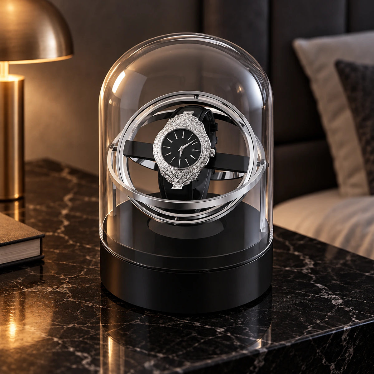 Remontoir Gyroscope — Moonlight — Maison Kidora · Vue principale sur marbre noir