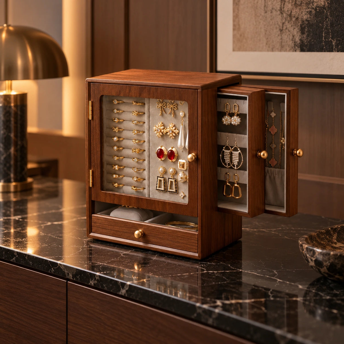 Vitrine à Bijoux Bois – Présentoir Boucles — Maison Kidora · Vue lifestyle