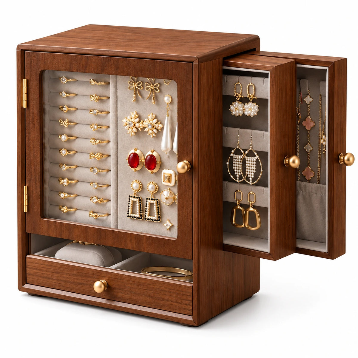 Vitrine à Bijoux Bois – Présentoir Boucles — Maison Kidora · Vue sur fond blanc