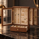 Vitrine à bijoux en noyer avec façade vitrée