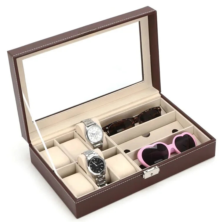 Boîte pour 6 montres et lunettes – Coffret de rangement