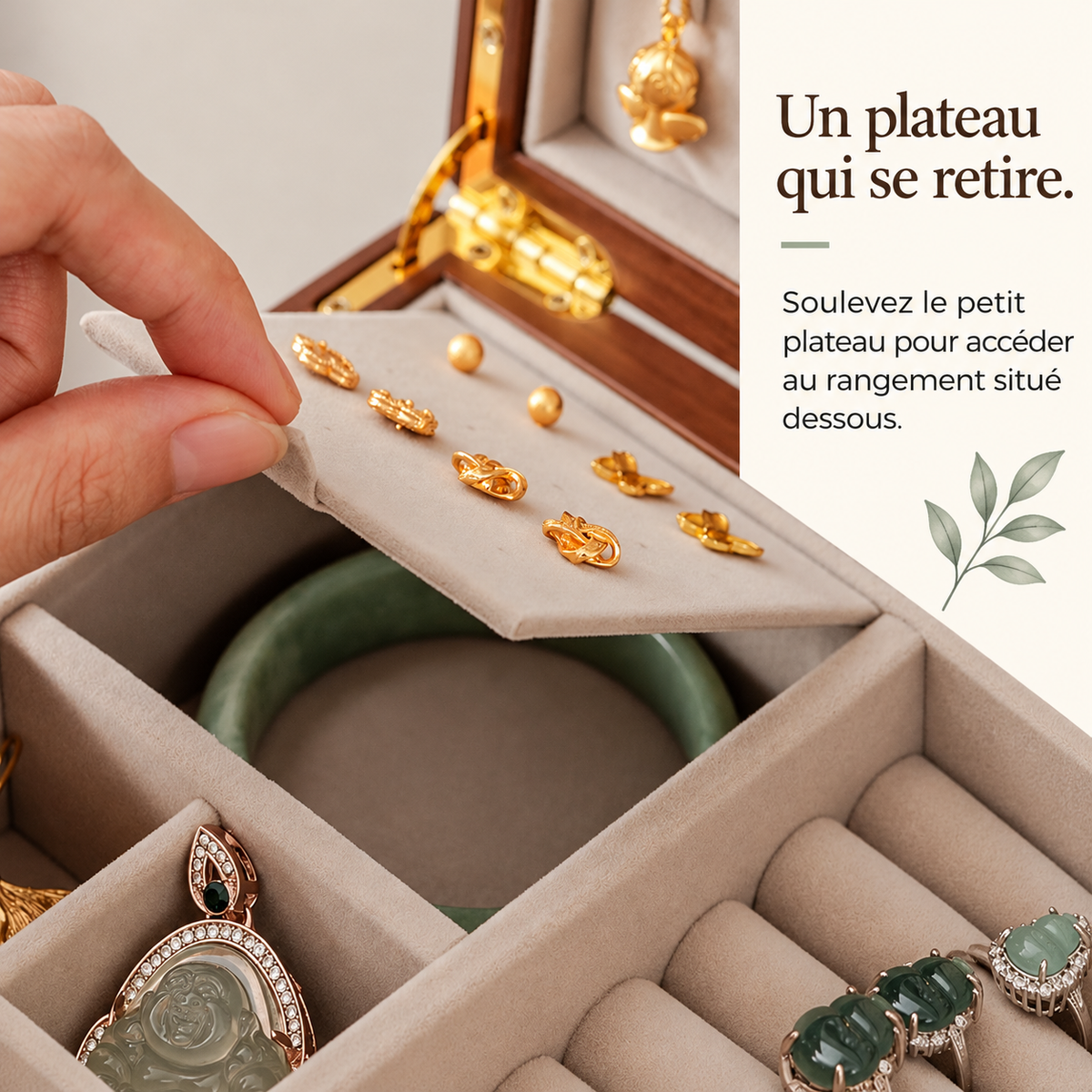 Boîte à bijoux modulable en noyer – Coffret de rangement