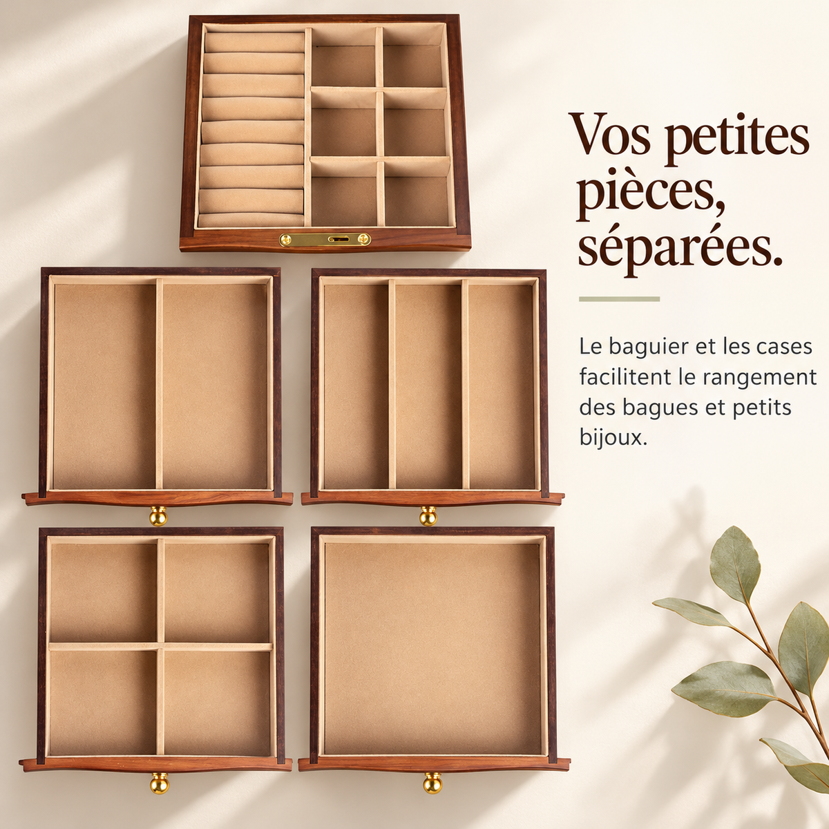 Coffret à bijoux en MDF avec miroir – 5 niveaux