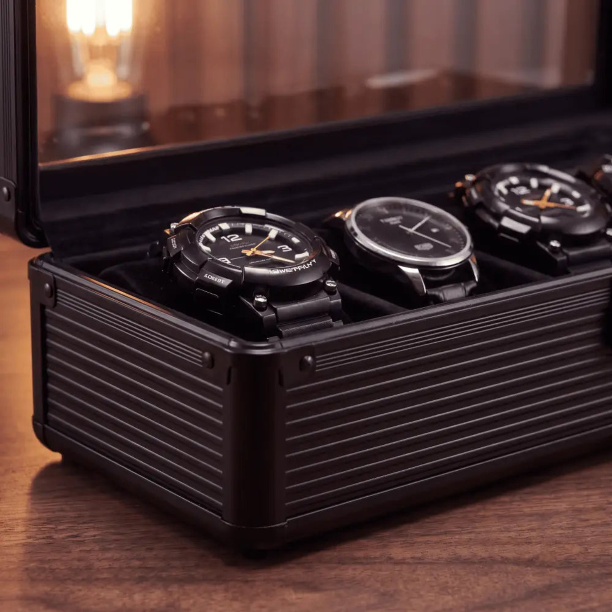 Boîte à montres — Elite 5 — Maison Kidora · Vue du modèle et de ses compartiments
