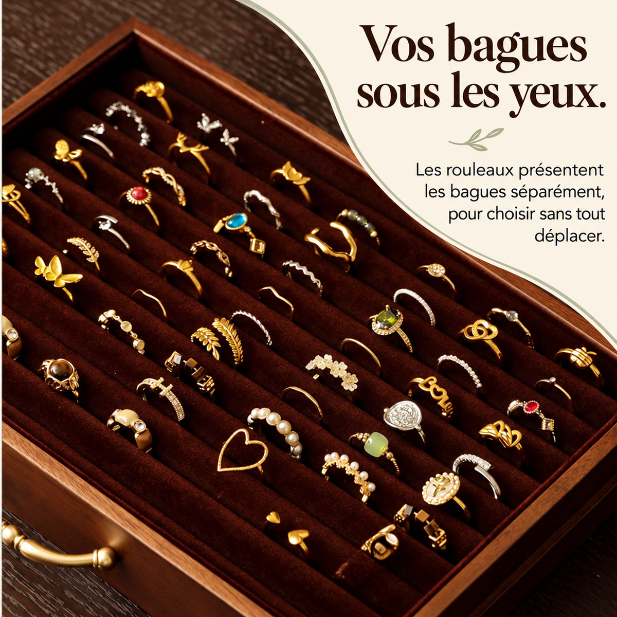 Grande boîte à bijoux en bois avec 6 tiroirs et vitre