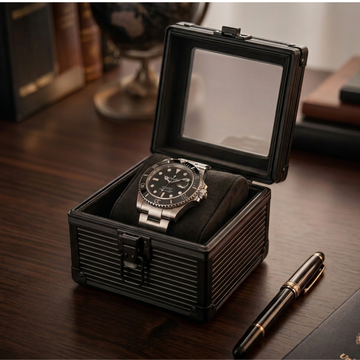Boîte à montres — Elite 1 — Maison Kidora · Vue du modèle et de ses compartiments