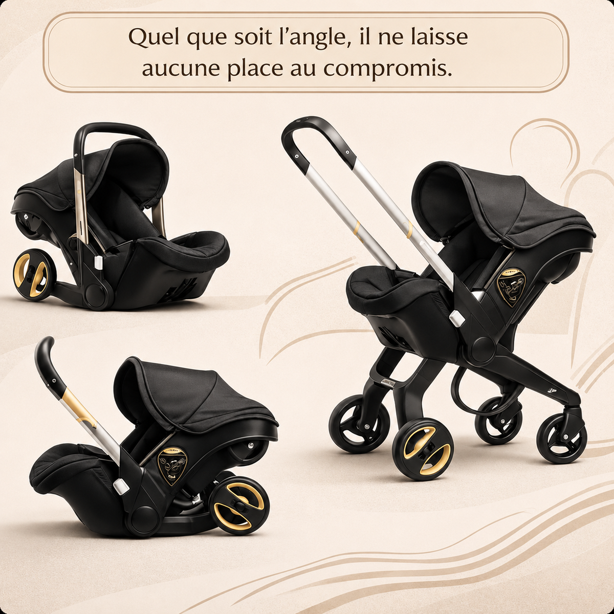 Poussette Bébé YazoGo Travel 4 en 1 avec Siège Auto Intégré — Compacte, Légère, Système de Voyage Complet