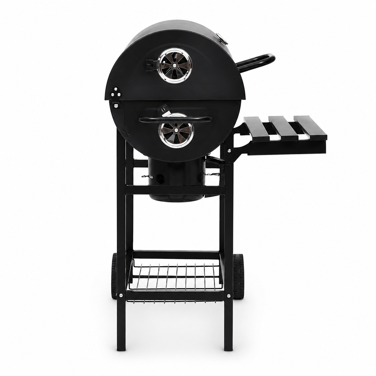 Barbecue à Charbon sur Roulettes — Grill Fumoir Acier Noir 115x85cm avec Étagères