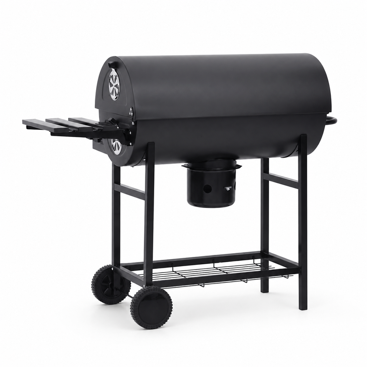 Barbecue à Charbon sur Roulettes — Grill Fumoir Acier Noir 115x85cm avec Étagères