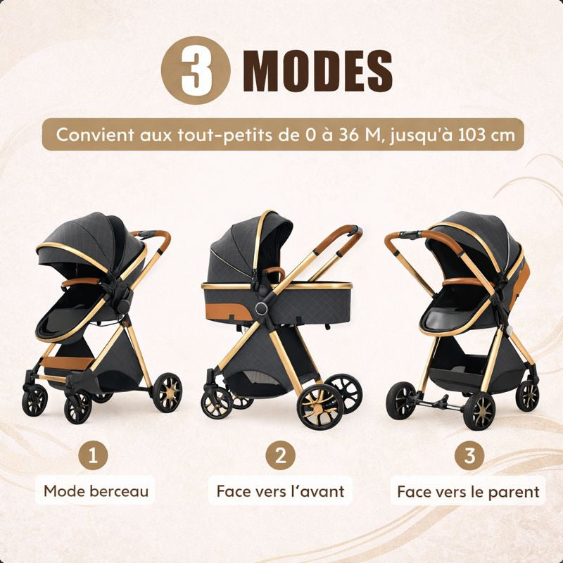 Poussette Bébé  trioflex 3 en 1  — Système de Voyage Complet avec Siège Auto et Landau