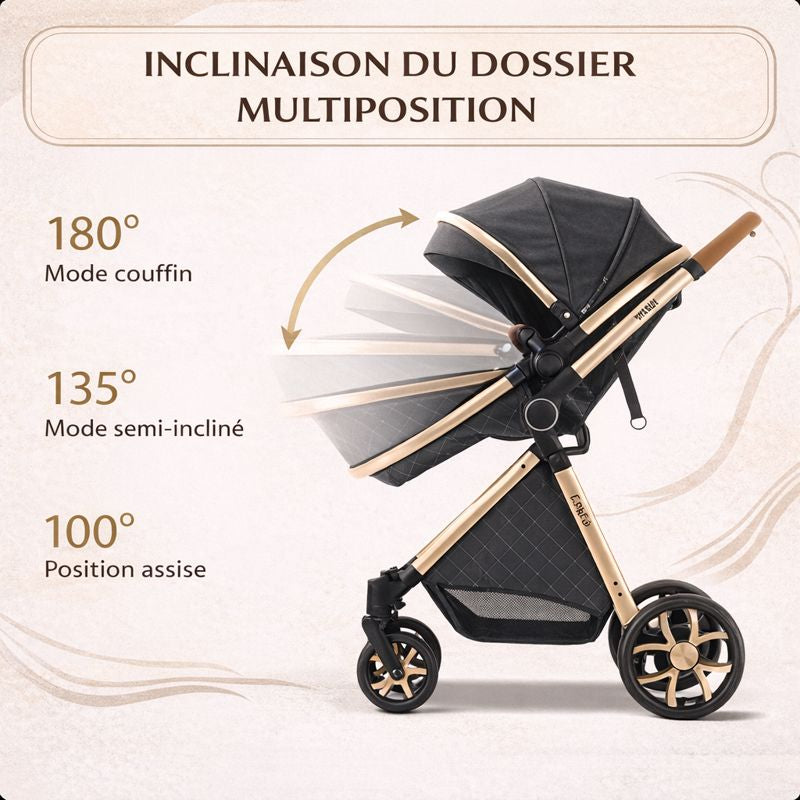 Poussette Bébé  trioflex 3 en 1  — Système de Voyage Complet avec Siège Auto et Landau