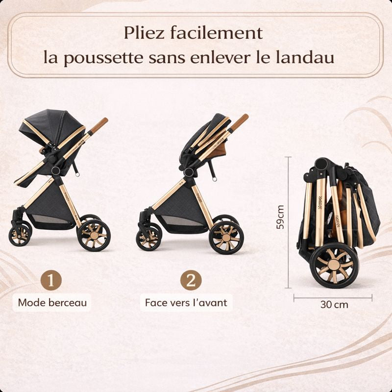 Poussette Bébé  trioflex 3 en 1  — Système de Voyage Complet avec Siège Auto et Landau