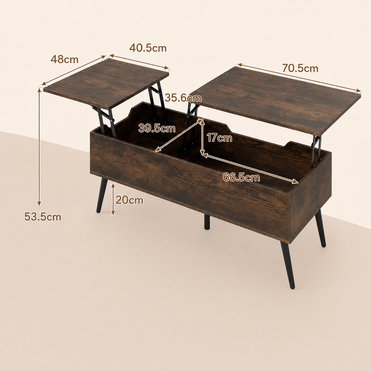 Table basse relevable double plateau avec rangement – Collection Léa