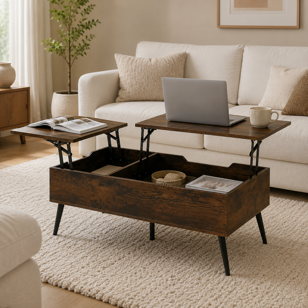 Table basse relevable double plateau avec rangement – Collection Léa