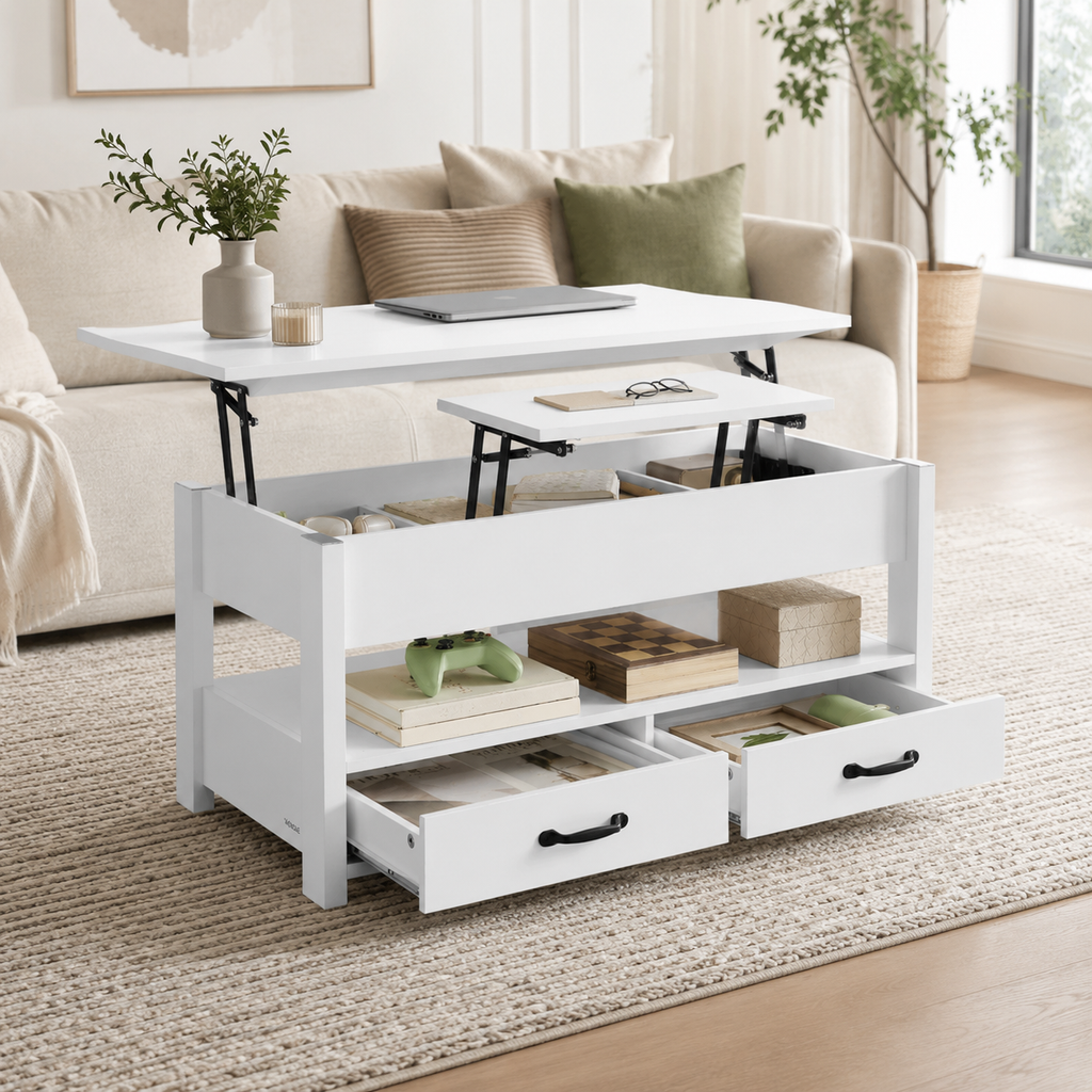 Table basse relevable multifonction avec rangements – Collection Léa