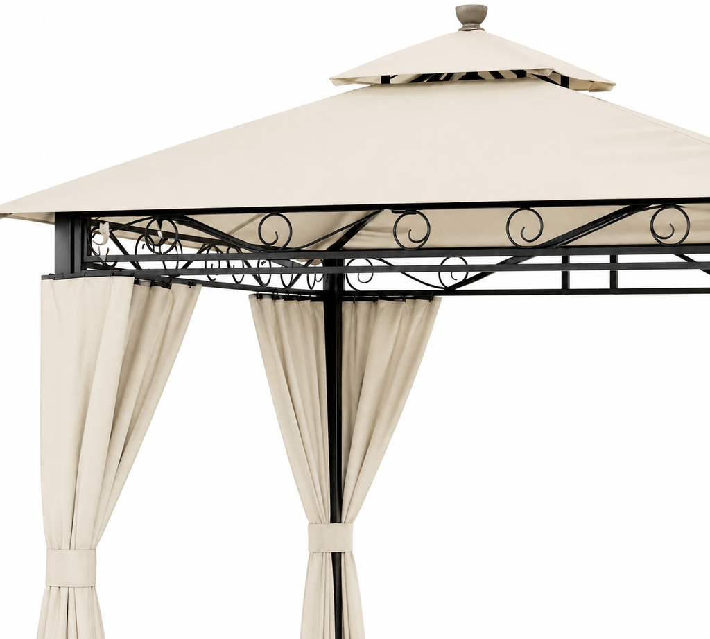 Pavillon de Jardin 3x3m Estiva — Imperméable, Structure Métallique, Rideaux Inclus