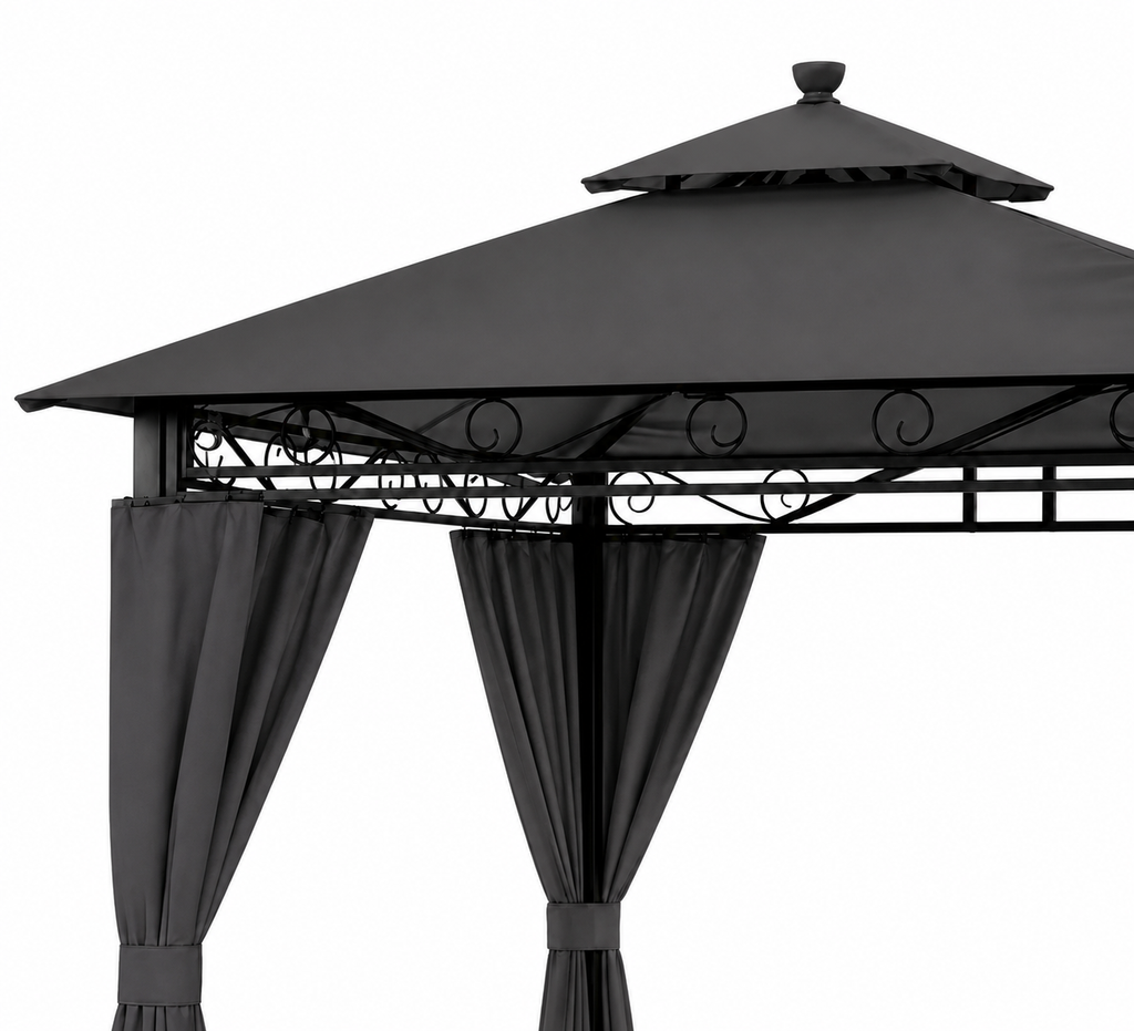 Pavillon de Jardin 3x3m Estiva — Imperméable, Structure Métallique, Rideaux Inclus
