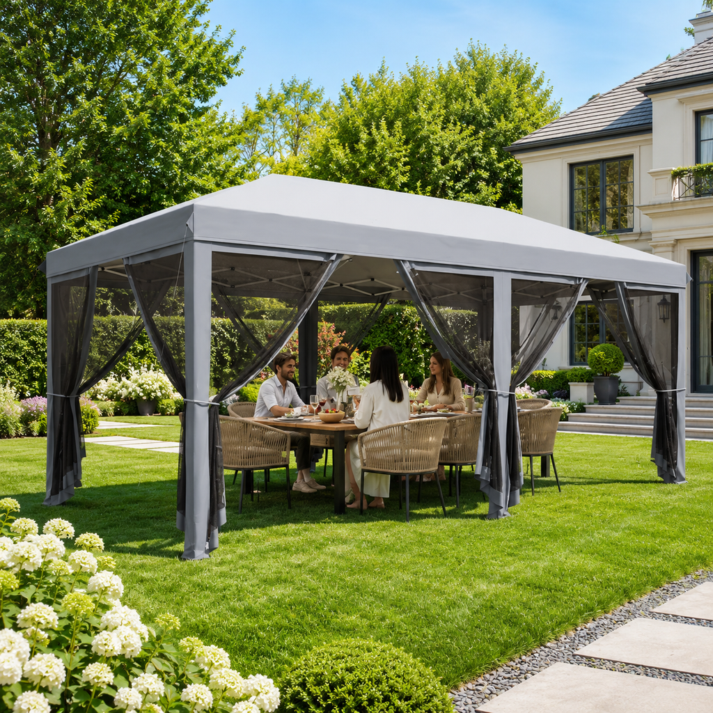 Pavillon Estiva Premium 6x3m — Tonnelle Pliante Anti-UV & Moustiquaires Amovibles