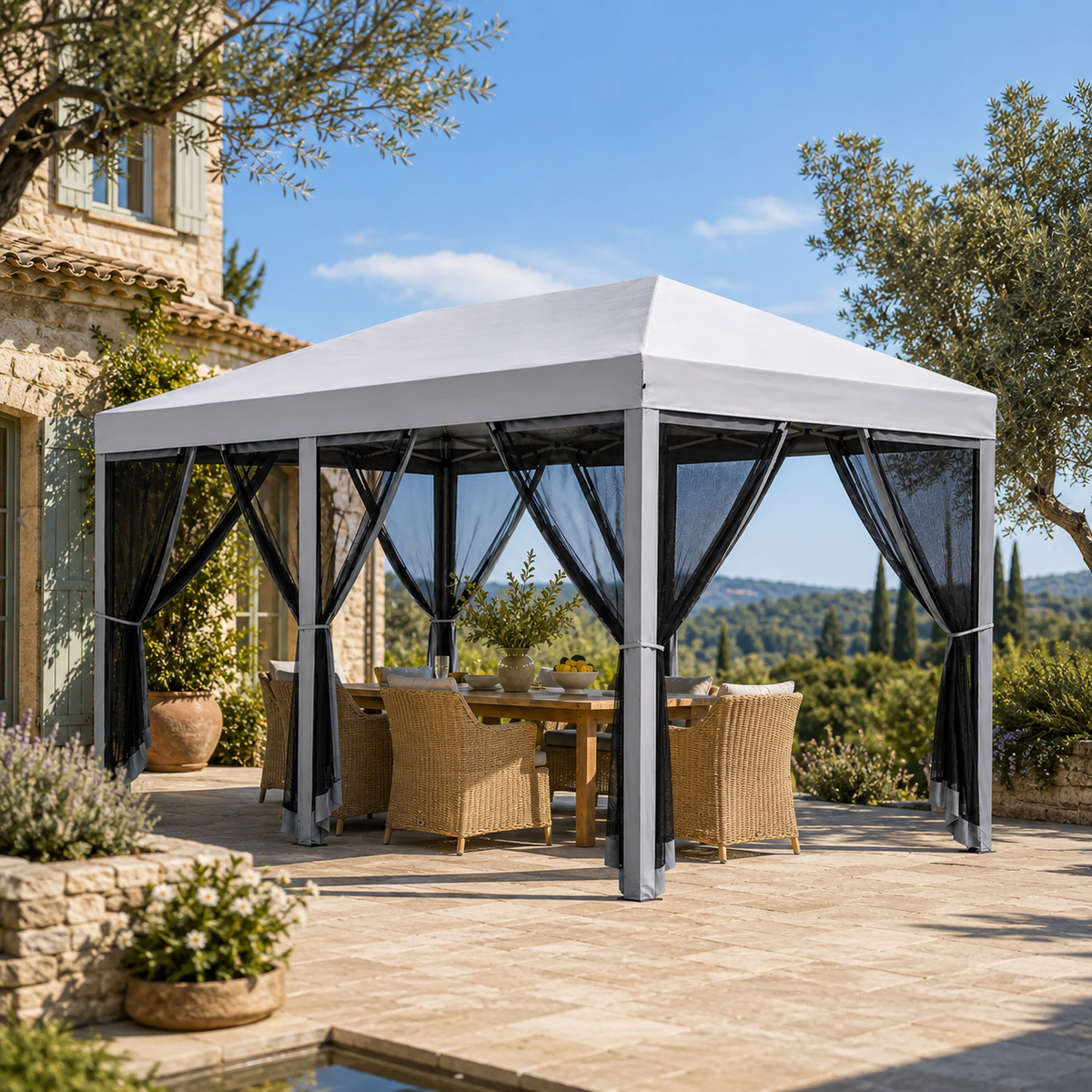 Pavillon Estiva Premium 6x3m — Tonnelle Pliante Anti-UV & Moustiquaires Amovibles