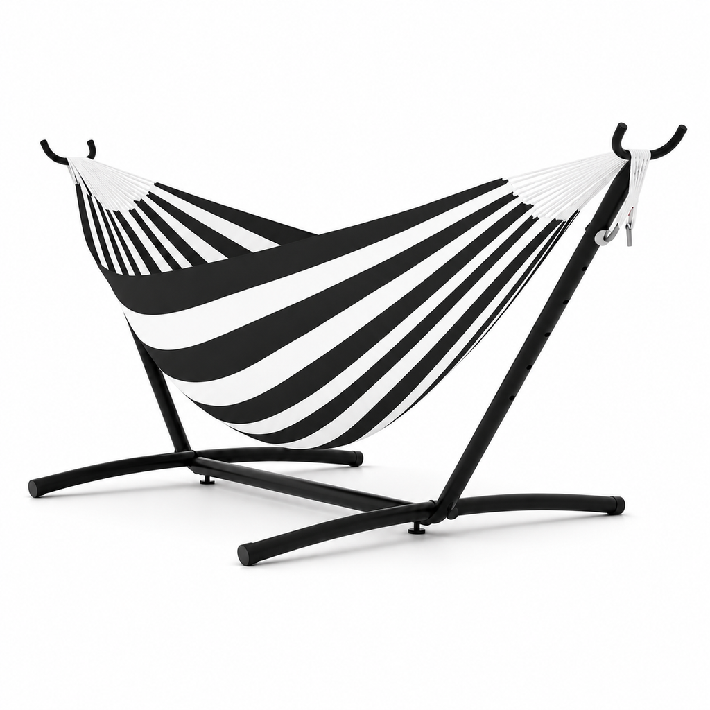 Hamac XXL Rayé avec Structure – 1 Personne, Capacité 200 kg, Intérieur & Extérieur