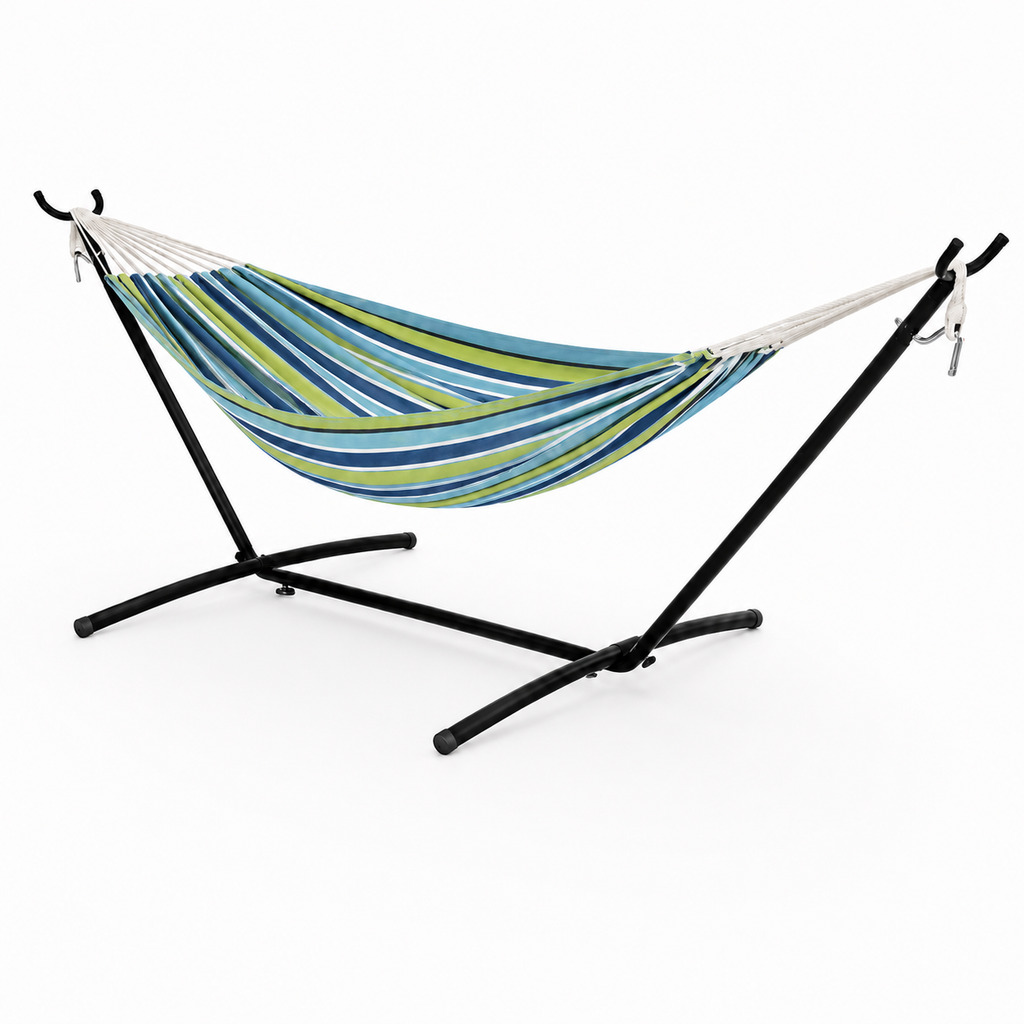 Hamac XXL Rayé avec Structure – 1 Personne, Capacité 200 kg, Intérieur & Extérieur