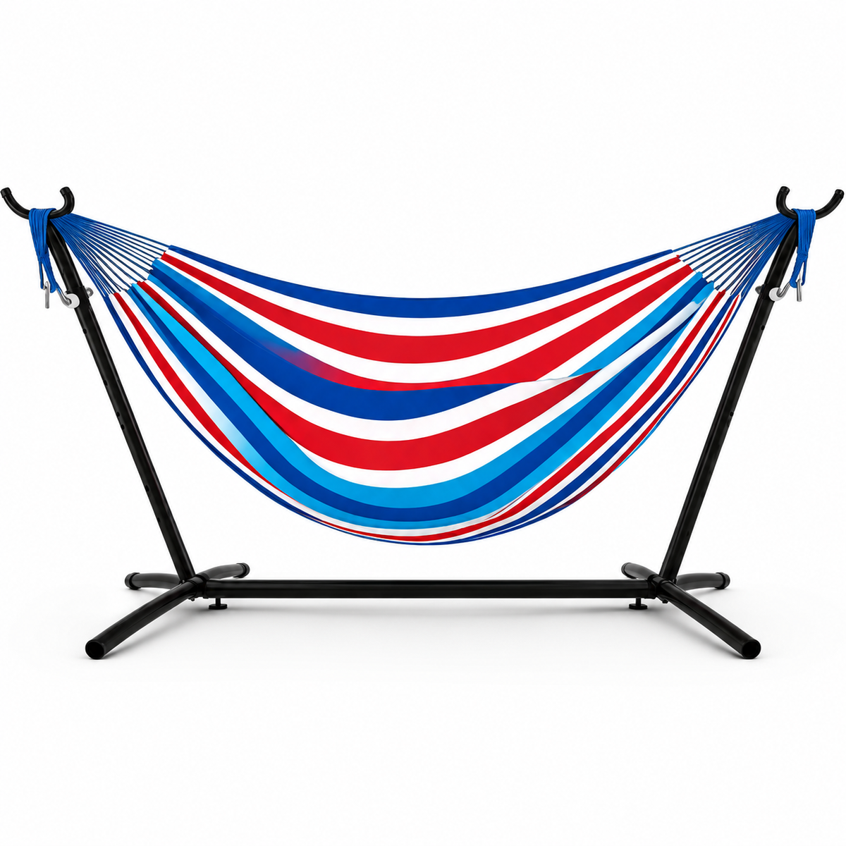 Hamac XXL Rayé avec Structure – 1 Personne, Capacité 200 kg, Intérieur & Extérieur