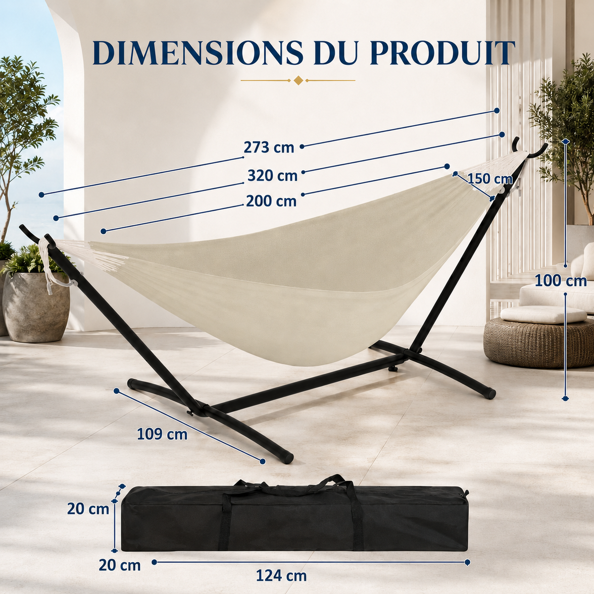 Hamac XXL Uni avec Structure – 1 Personne, Capacité 200 kg, Intérieur & Extérieur