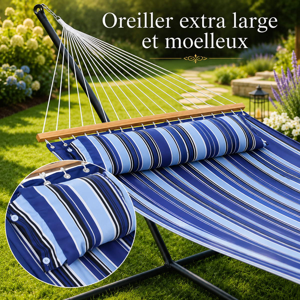 Hamac Double avec Structure – Capacité 215 kg, Oreiller & Sac Inclus, Jardin & Terrasse
