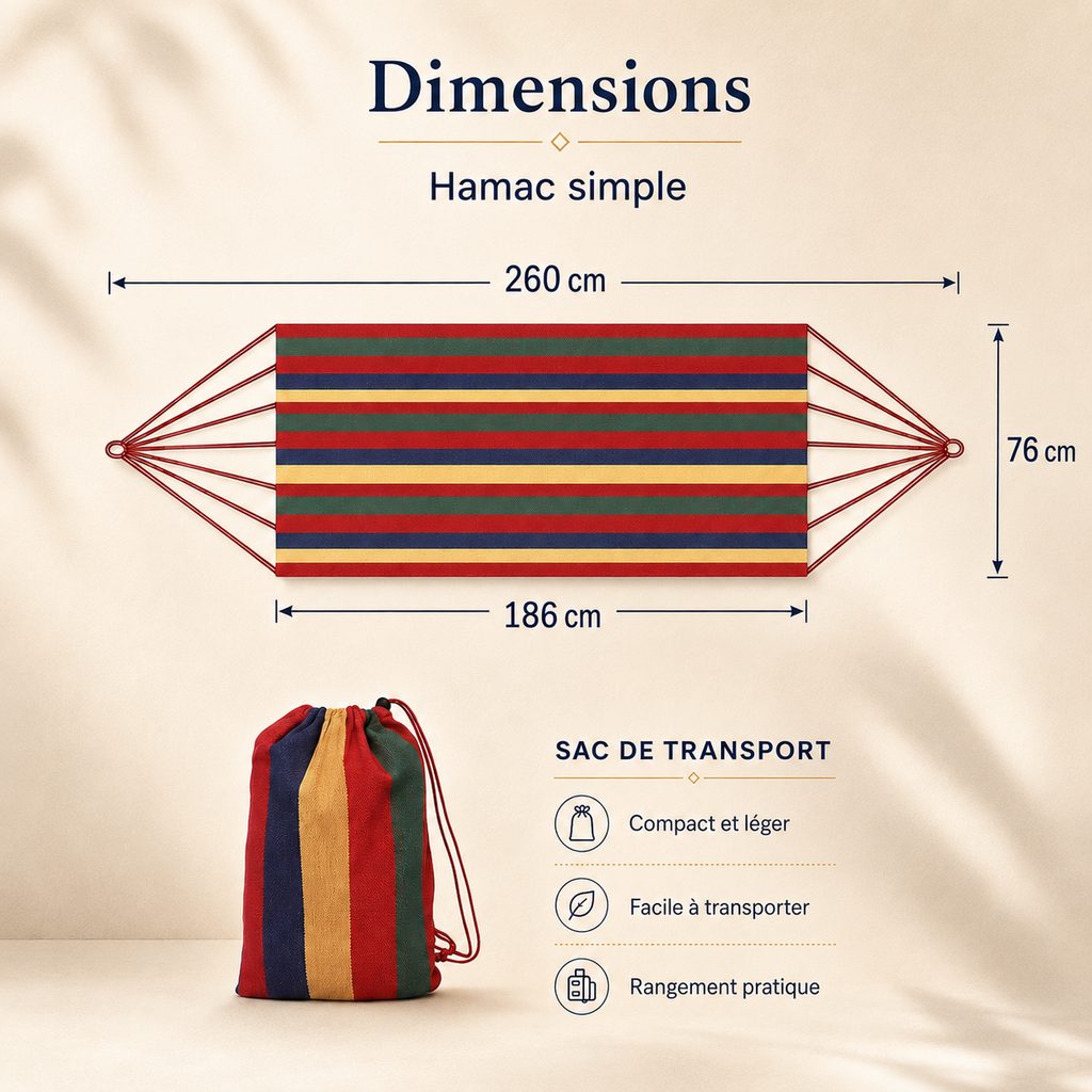 Hamac Simple Portable en Toile Épaisse – Camping, Jardin & Voyage