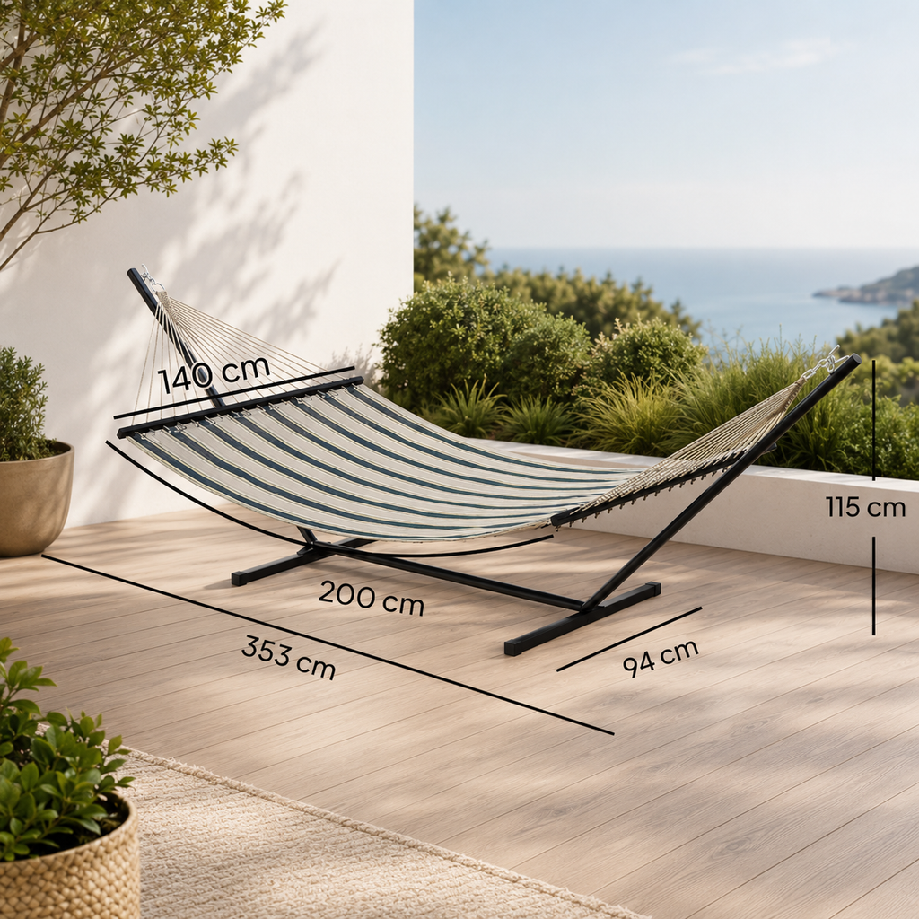 Hamac Double avec Structure – Capacité 215 kg, Oreiller & Sac Inclus, Jardin & Terrasse
