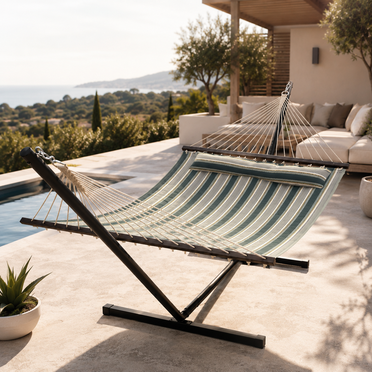 Hamac Double avec Structure – Capacité 215 kg, Oreiller & Sac Inclus, Jardin & Terrasse