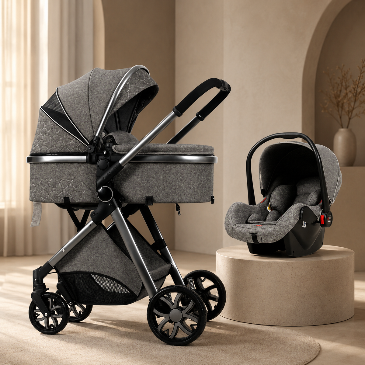 Poussette Bébé  trioflex 3 en 1  — Système de Voyage Complet avec Siège Auto et Landau