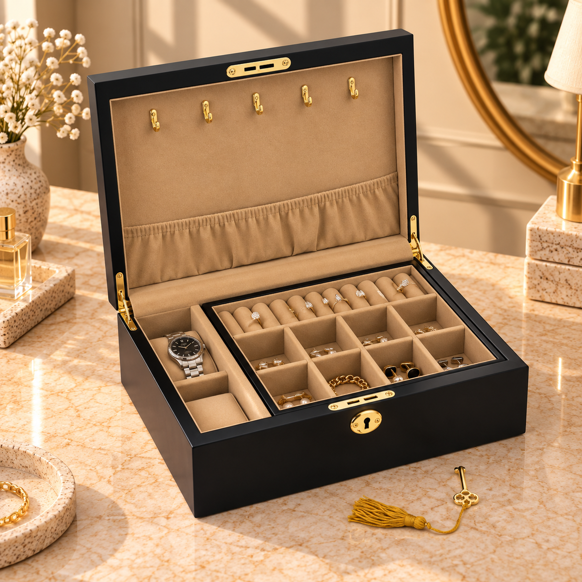 Boîte à bijoux et montres en bois massif