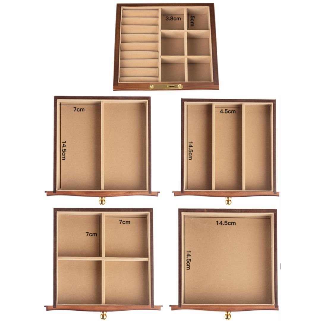 Coffret à Bijoux MDF – 5 Niveaux Miroir — Maison Kidora · Vue du modèle et de ses compartiments