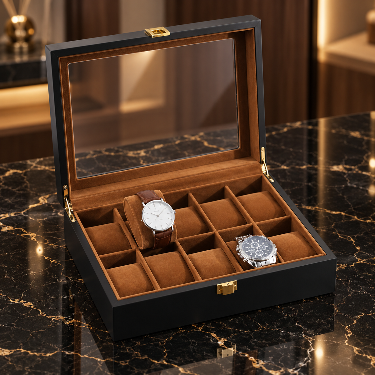 Boîte à montres en bois pour 6, 10 ou 12 montres